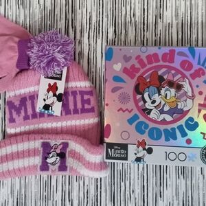 Disney Minnie Mouse Pink Beanie/Gloves and Puzzle Set